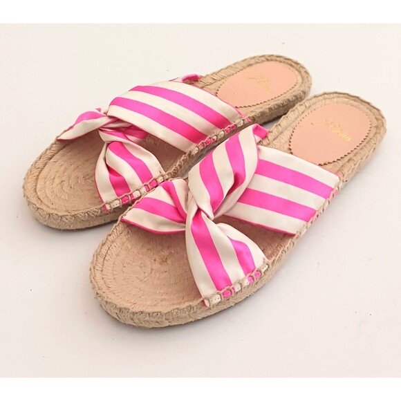 NEW J Crew Pink/White Satin Awning Stripe Twist Knot Espadrille Slide Sz 7 - Picture 1 of 9